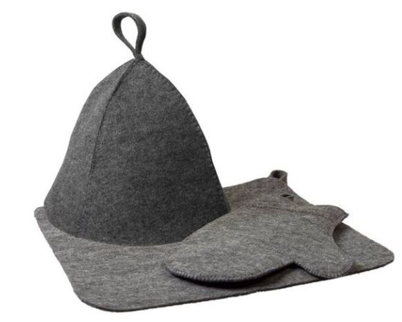 Набор из 3-х предметов (Шапка, коврик, рукавица) серый 